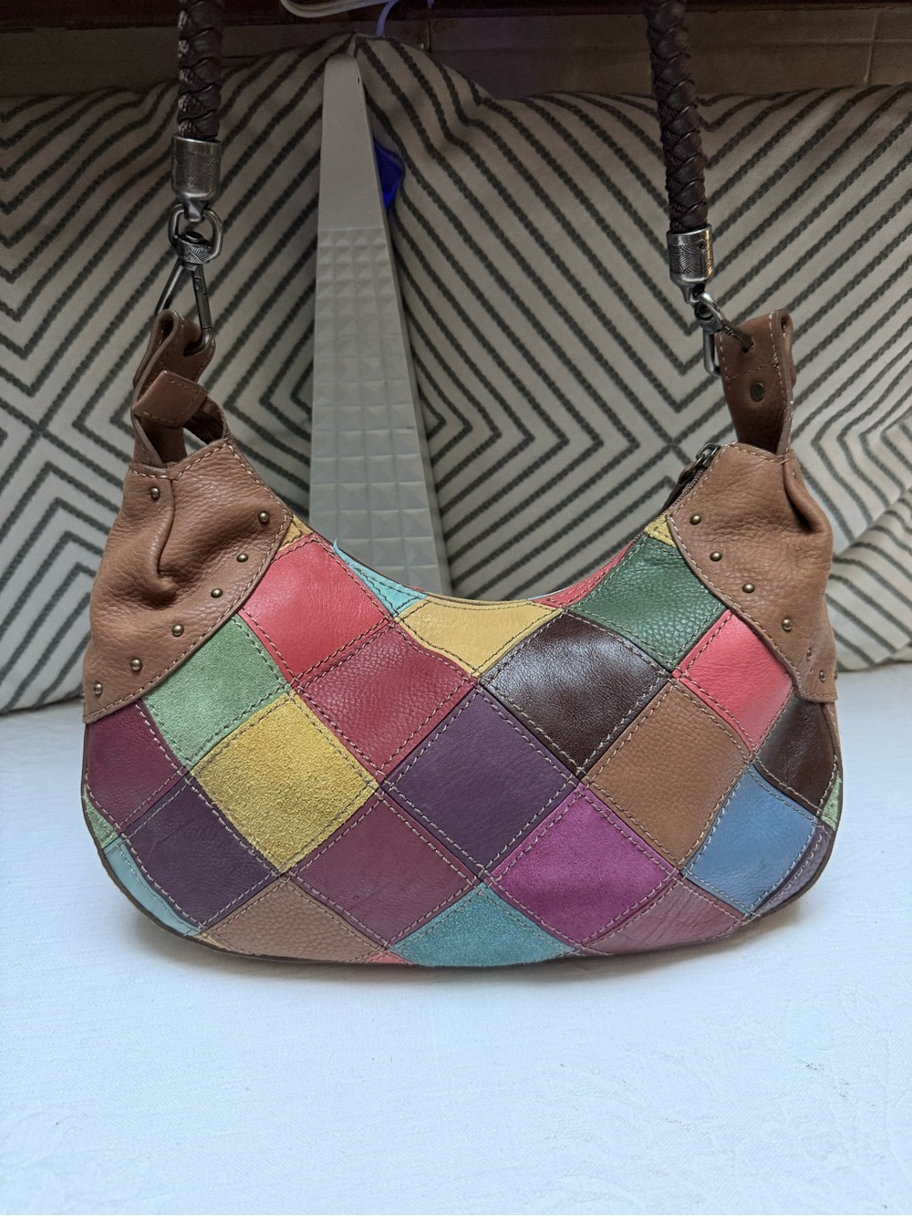 Y2K Style Pelle Patchwork Multicolor Leather Hobo Bag - Picture 7 of 11
